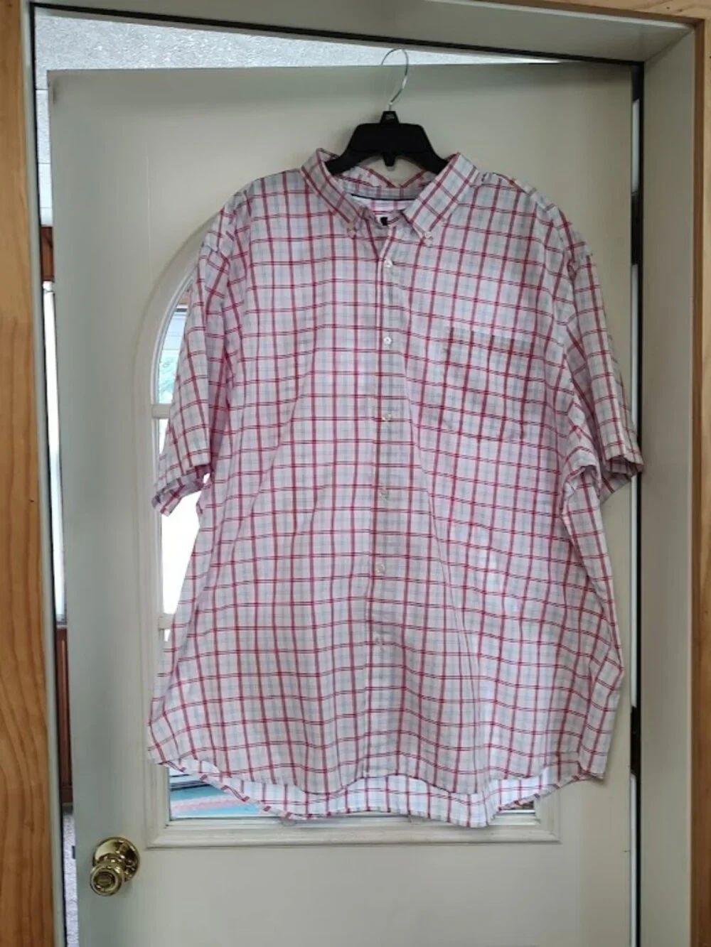 New Basic Editions White Red Blue Plaid Short Sleeve Button Down Shirt Size 3X